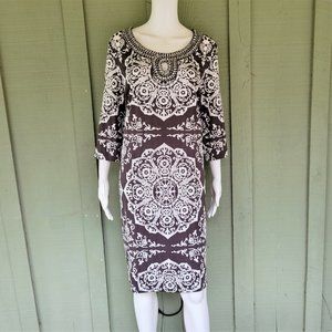 New I.N.C. Internation Concepts Gray Print Slinky Beaded Neckline Dress 0X